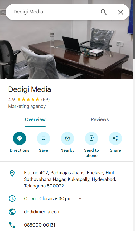 Google Maps Listing of DEDIGI Media